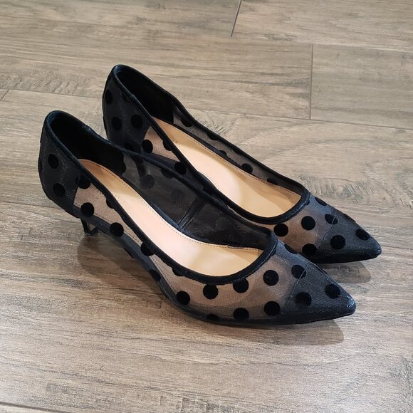 J. Crew Factory Shoes - J Crew Factory Esme Mesh Polka Dot Kitten Heels In Black - Women’s Size 8M